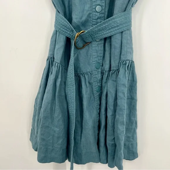 Karina Grimaldi Zelie Solid Mini Dress Element Blue Denim Button Drop Waist XS - Picture 7 of 13